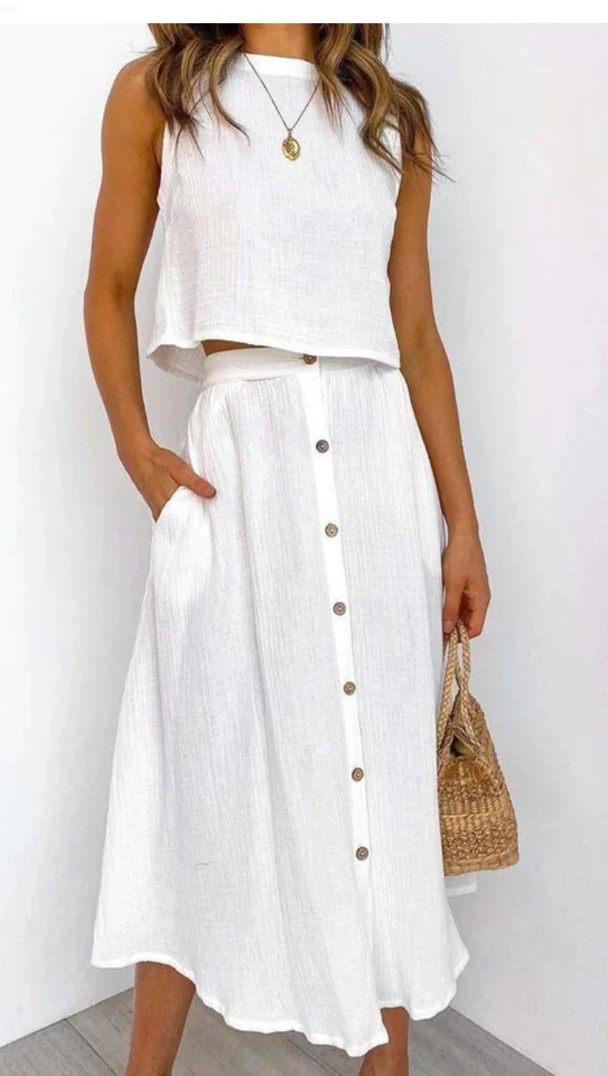Solid Color Vest & Skirt Set kuppan