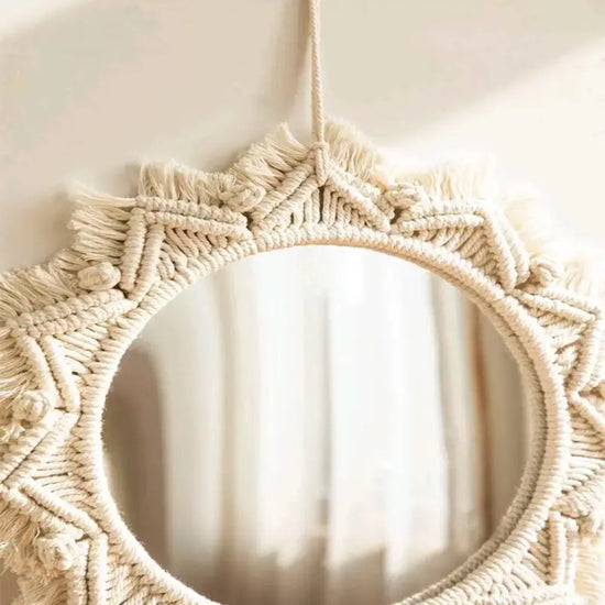 Boho Macrame Round Hanging Wall Mirror Decor (1pc) kuppan
