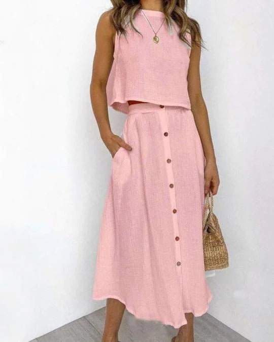 Solid Color Vest & Skirt Set kuppan