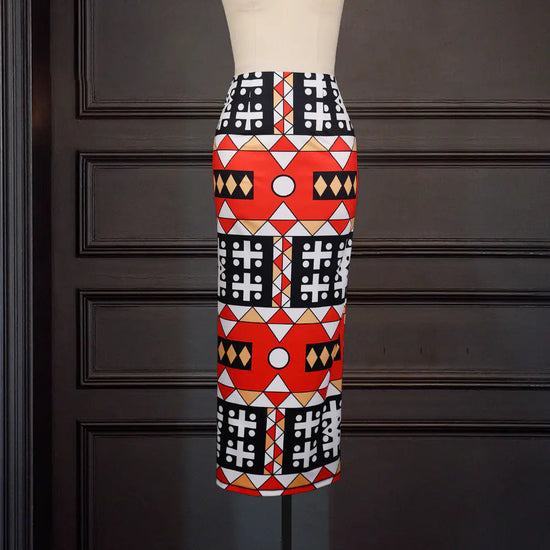 High Waist Large Size Slim Geometric Print Skirt kuppan
