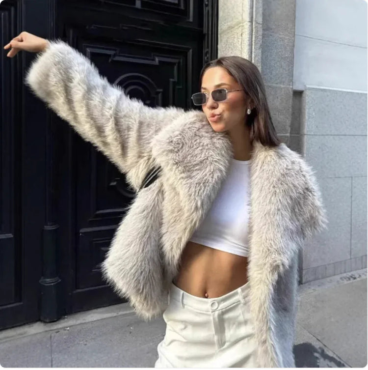 Polo Collar Faux Fur Short Coat kuppan