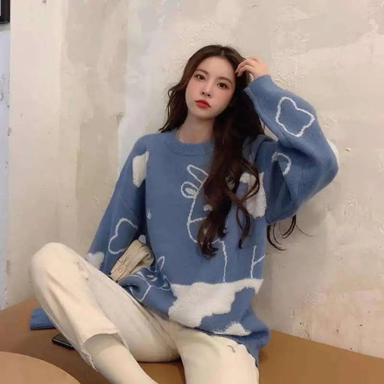 Korean Style Loose Pullover Sweater for Casual Wear kuppan