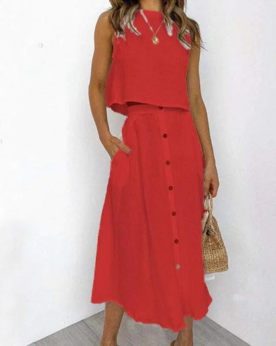 Solid Color Vest & Skirt Set kuppan