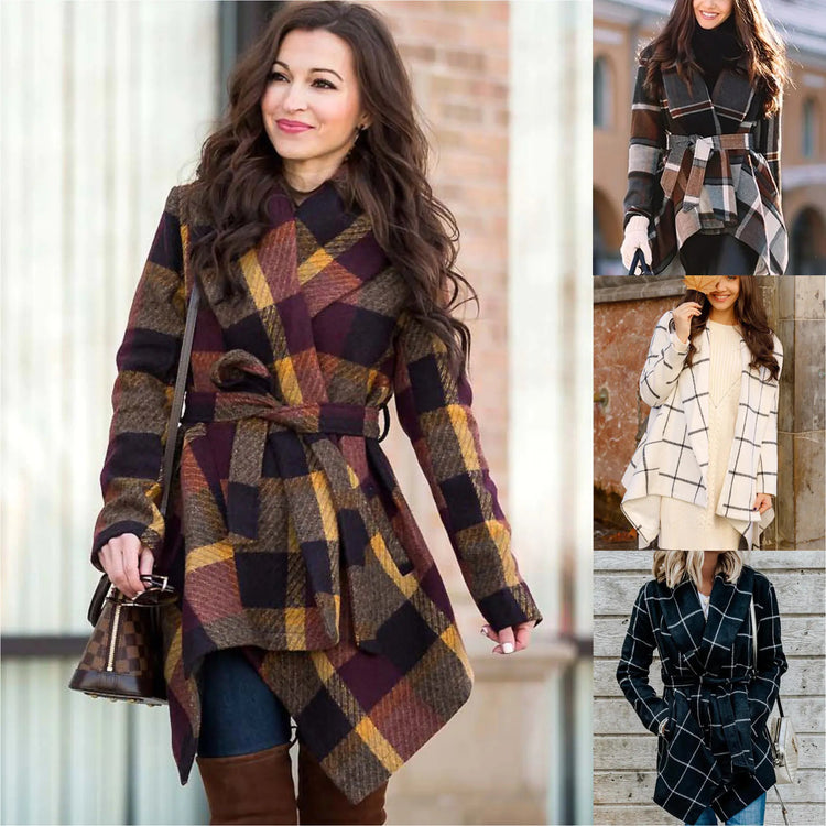 Plaid Woolen Coat for Women&