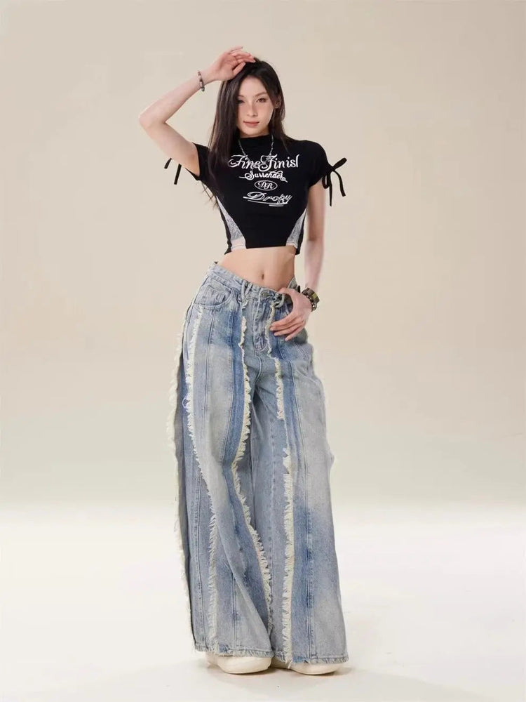 Jeans Destroyed Loose Burrs Wide Leg Bootcut Pants kuppan