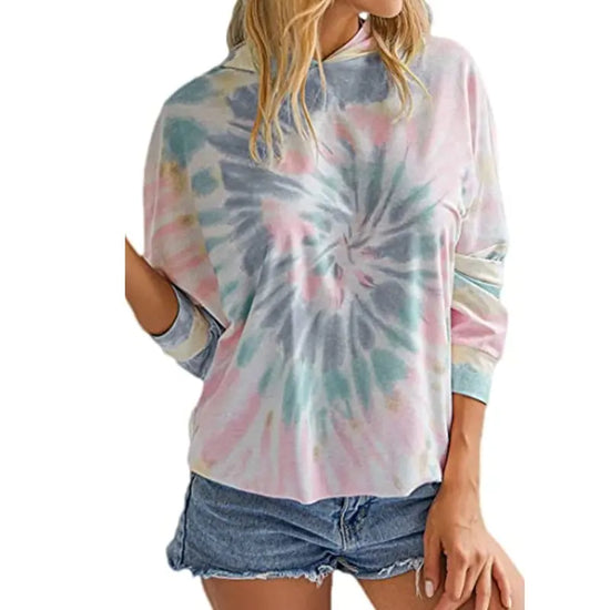 YOCUR Womens Tie Dye Crewneck Pullover Shirt Lightweight Sweatshirt Casual Loose Trendy Puff Sleeves Long Sleeve Tops