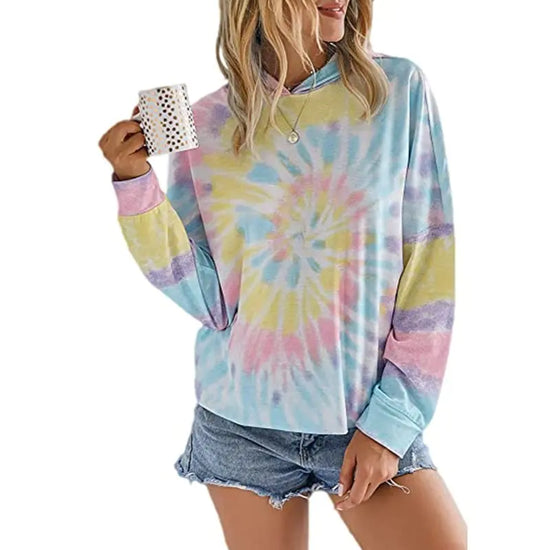 YOCUR Womens Tie Dye Crewneck Pullover Shirt Lightweight Sweatshirt Casual Loose Trendy Puff Sleeves Long Sleeve Tops