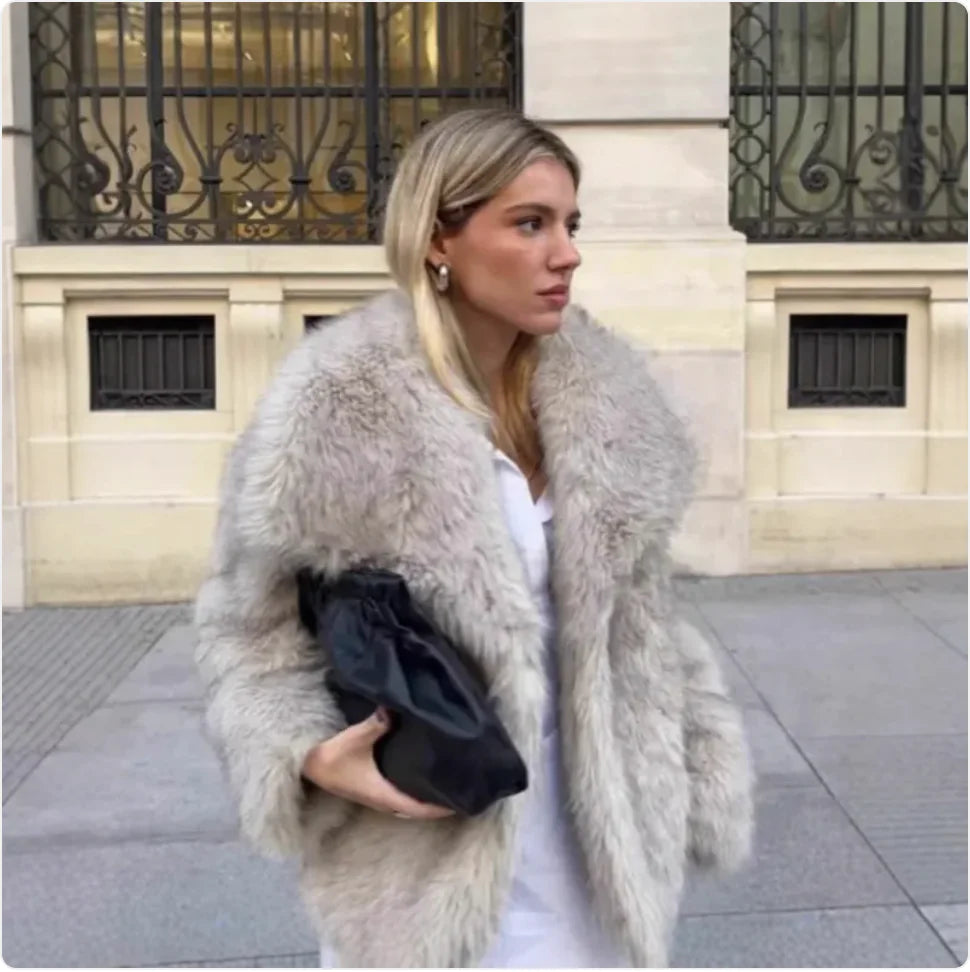 Polo Collar Faux Fur Short Coat kuppan