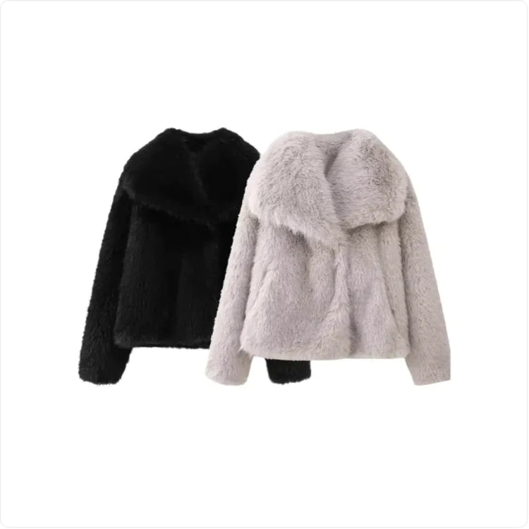 Polo Collar Faux Fur Short Coat kuppan