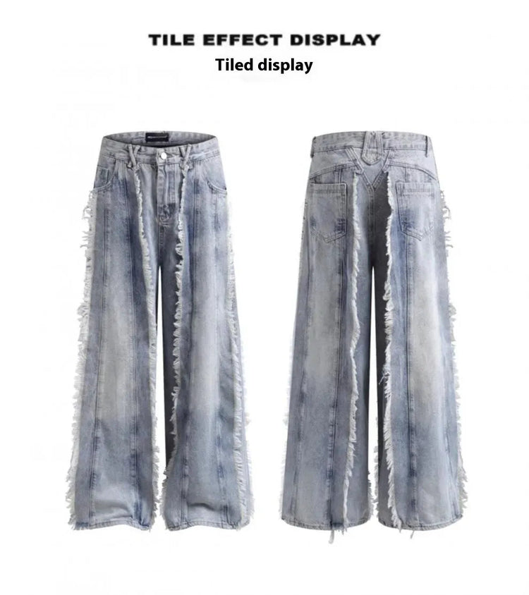 Jeans Destroyed Loose Burrs Wide Leg Bootcut Pants kuppan