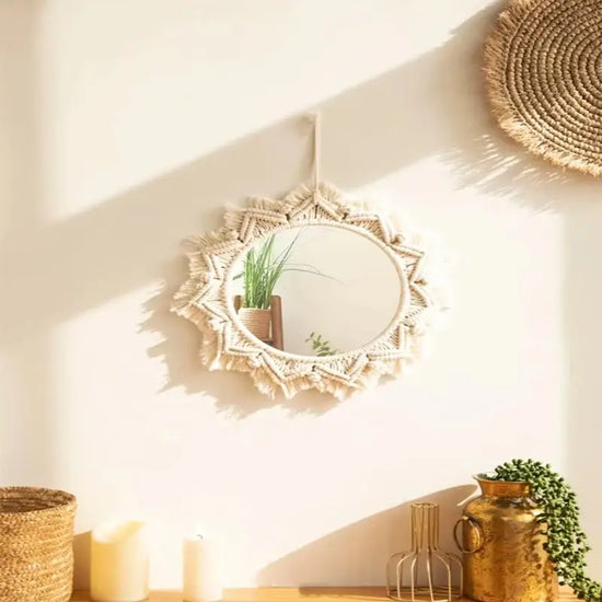 Boho Macrame Round Hanging Wall Mirror Decor (1pc) kuppan