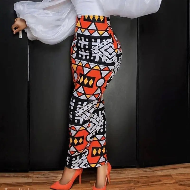 High Waist Large Size Slim Geometric Print Skirt kuppan