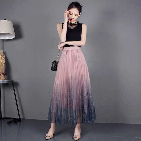 Women’s Tulle Skirts Midi Elastic High Waist Pleated Mesh Flowy A-Line Party Long Tutu Skirts…