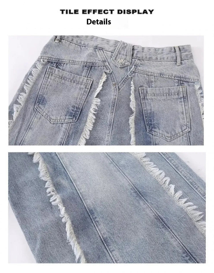 Jeans Destroyed Loose Burrs Wide Leg Bootcut Pants kuppan