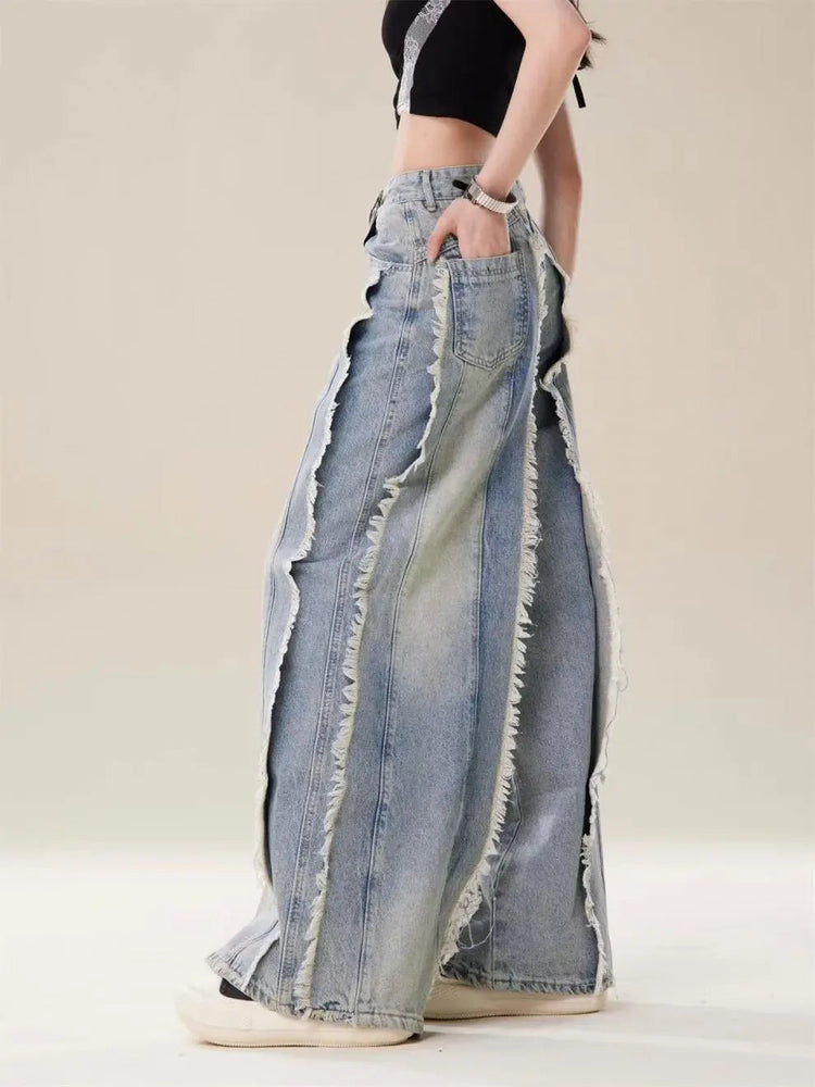 Jeans Destroyed Loose Burrs Wide Leg Bootcut Pants kuppan