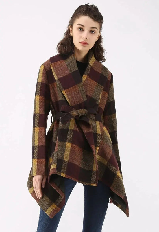 Plaid Woolen Coat for Women&