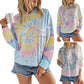 YOCUR Womens Tie Dye Crewneck Pullover Shirt Lightweight Sweatshirt Casual Loose Trendy Puff Sleeves Long Sleeve Tops