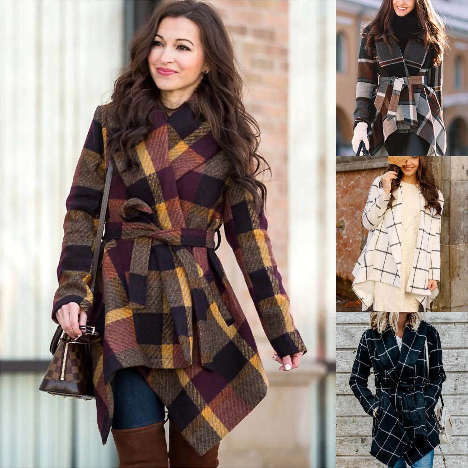 Plaid Woolen Coat for Women&