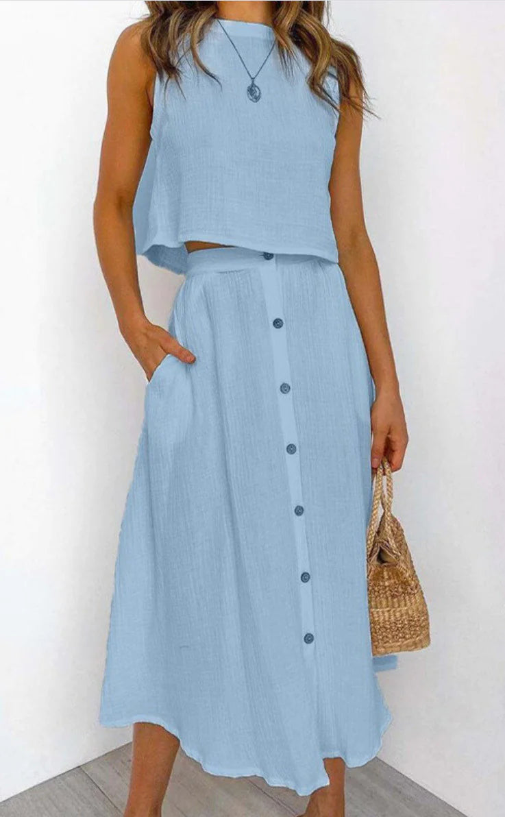Solid Color Vest & Skirt Set kuppan