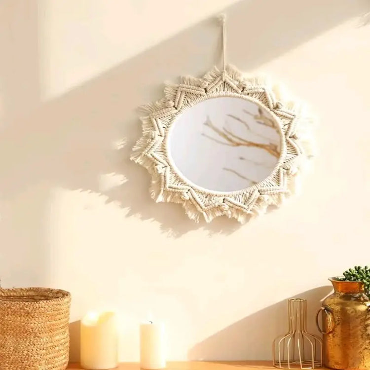 Boho Macrame Round Hanging Wall Mirror Decor (1pc) kuppan