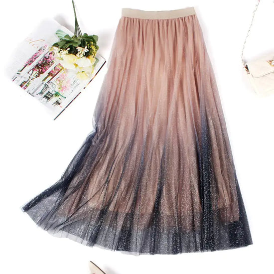 Women’s Tulle Skirts Midi Elastic High Waist Pleated Mesh Flowy A-Line Party Long Tutu Skirts…