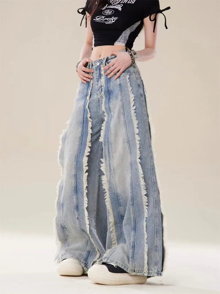 Jeans Destroyed Loose Burrs Wide Leg Bootcut Pants kuppan