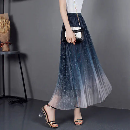 Women’s Tulle Skirts Midi Elastic High Waist Pleated Mesh Flowy A-Line Party Long Tutu Skirts…