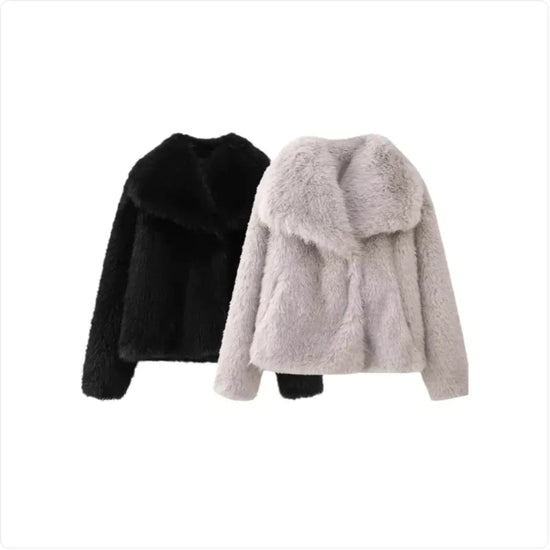 Polo Collar Faux Fur Short Coat kuppan
