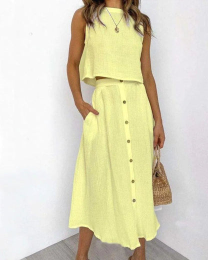 Solid Color Vest & Skirt Set kuppan